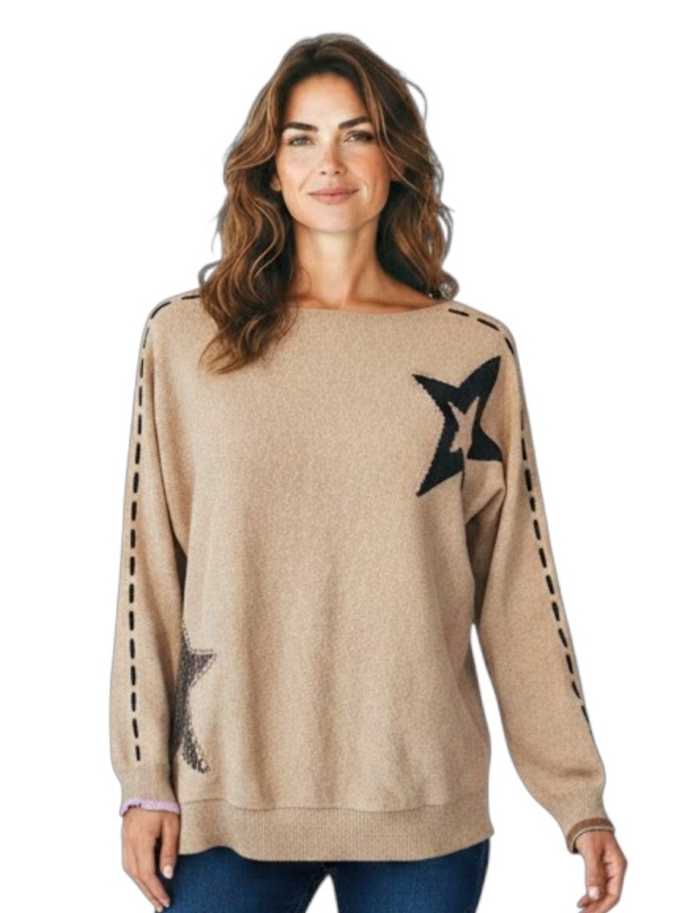 Zaket & Plover Beige  Star-Accent Sweater XS Cashmere Cotton